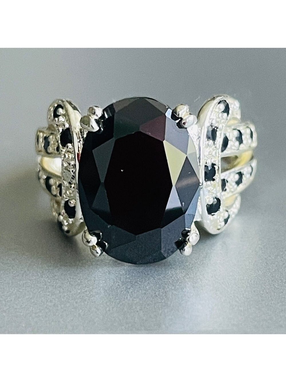 Black Onyx Oval Sterling Silver Cocktail Ring